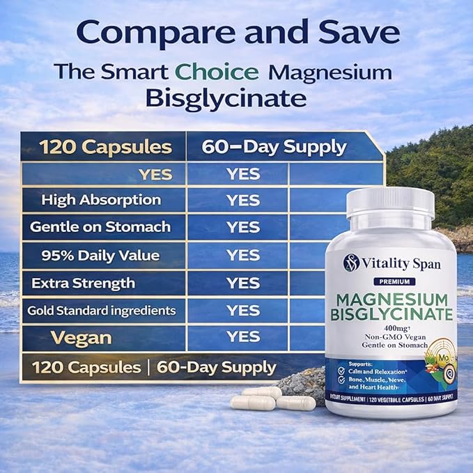 Magnesium Glycinate 400mg Chelated Magnesium Bisglycinate for Relaxation and Sleep Aid Extra Strength with Magnesium Oxide Gentle on Stomach Vegan 120 Capsules Made in USA