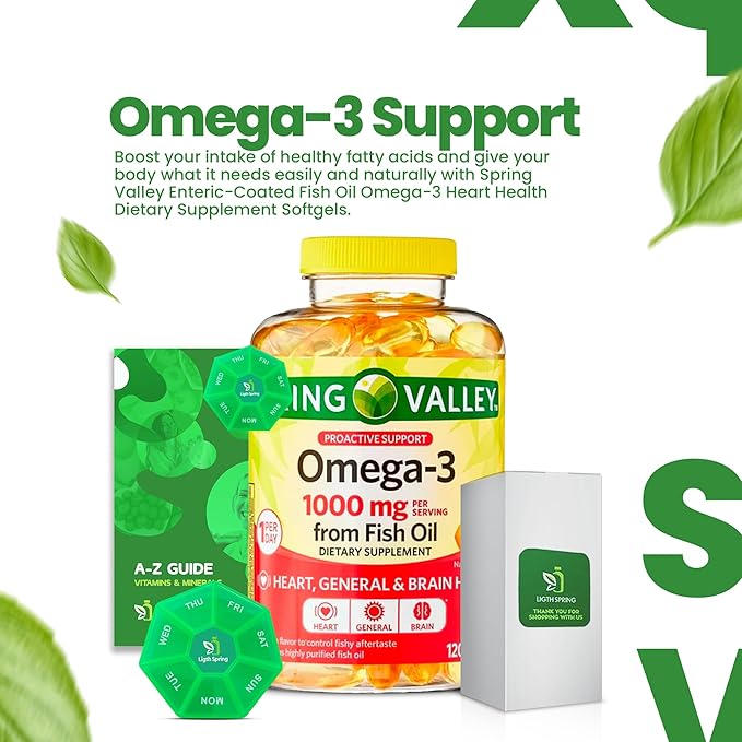 Omega-3 1000mg from Fish Oil with 120 Softgels with Bundle Exclusive Better Ligth&ampSpring Guide + Weekly Pill Organizer (3 Items)