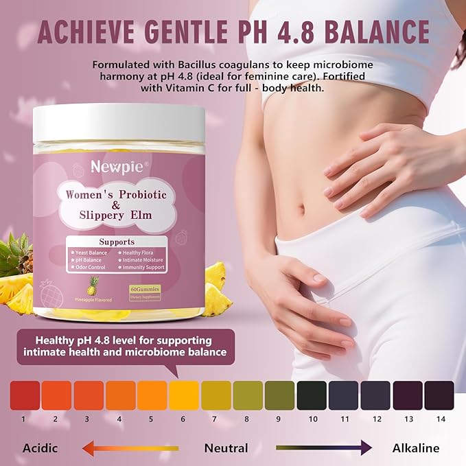 Her Juicy Feminine Probiotics Gummies for Women | Tropical Pineapple Flavor | Supports pH Balance Gut &amp Immune Health | with Slippery Elm Prebiotics &amp Lactobacillus Blend | 60 Gummies (2)