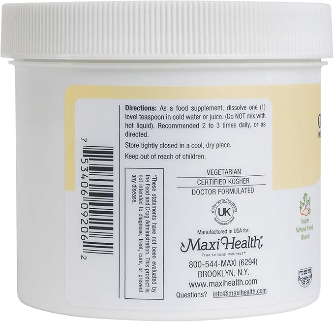 Maxi Health Green Supreme - Barley Grass - Concentrate - 6 Ounces Instant Juice Powder - Kosher