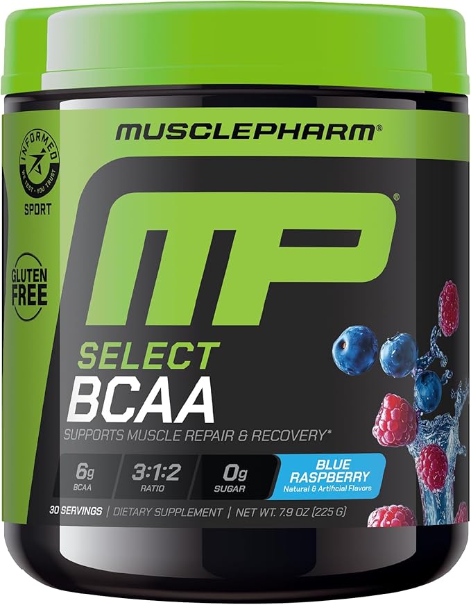 MusclePharm Essentials BCAA Powder Pre &amp Post Workout Recovery Drink Supports Muscle Recovery &amp Energy Production Essential Amino Acids Supplement 30 Servings Blue Raspberry Flavor