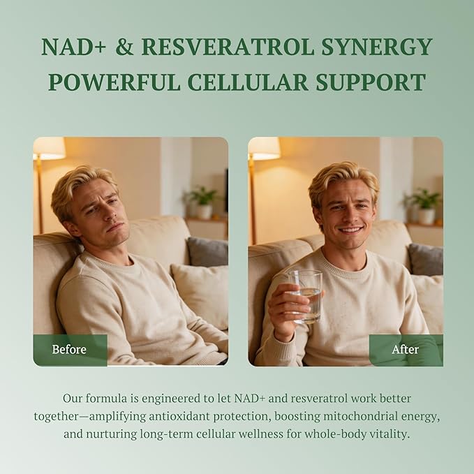 NMN Supplement 500mg Supports NAD+ Levels &amp Cellular Energy Anti-Aging &amp Longevity with NMN (Nicotinamide Mononucleotide) Resveratrol and Niacinamide 60 Veggie Capsules for Women &amp Me