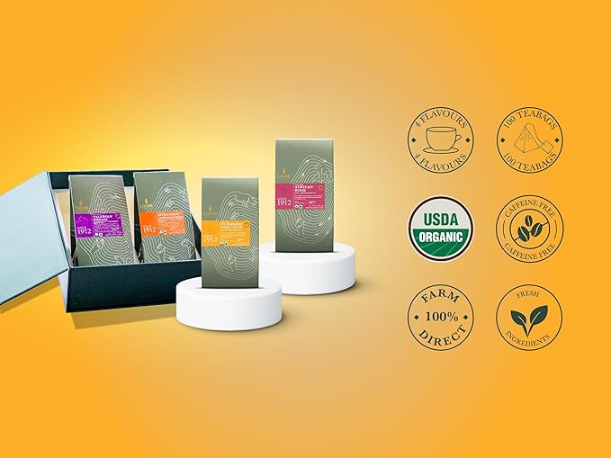 Luxmi Estates - Tea Set - All Day Wellness - 4 Packs with Valerian Ashwagandha Turmeric Ginger and Hibiscus Rose Tea | Gift for him | Gift for her