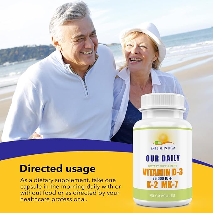 Our Daily Vites Vitamin D-3 25000 IU + K2 - High Potency D3 with Vitamin K Bone Immune Mood + Cardiovascular Support Supplement