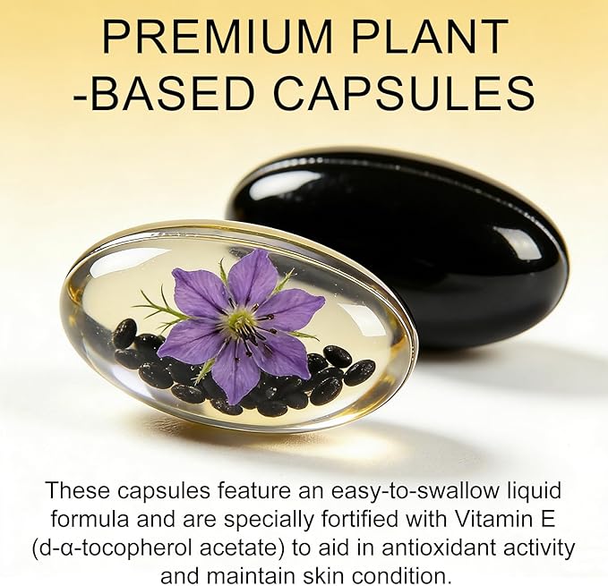 Organic Ethiopian Black Seed Oil Softgels 60 Count - Cold-Pressed with Occurring Thymoquinone Plant-Based for Daily Wellness (1)