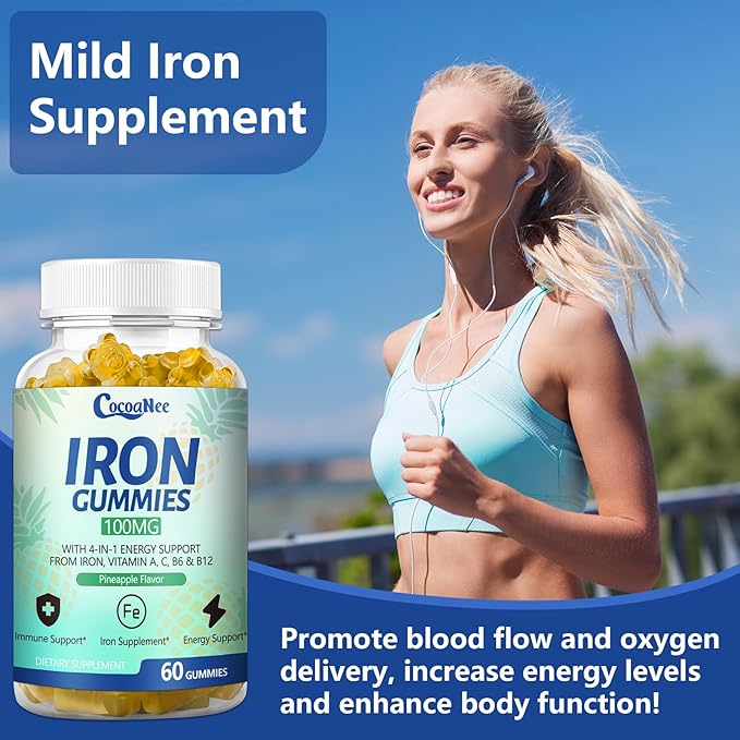 2 Pack 100MG Iron Supplements Gummies for Women &amp Men - Vitamin C A B12 - Complex Improve Absorption Energy Boost Iron Deficiency Anemia for Adults &amp Kids - Complex Folate Zinc 120Cts