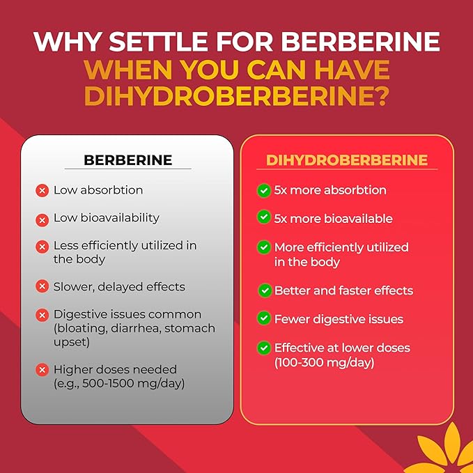 GlucoVantage Dihydroberberine Supplement - Enhanced Berberine for Superior Absorption &amp Effectiveness - Overall Wellness Support &amp Energy Balance (200mg)