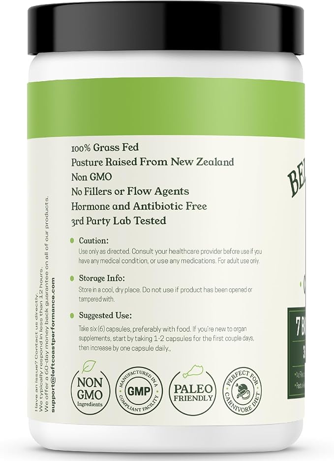 Beef Organ Supplement Grass Fed - 7 Beef Organs Complex from New Zealand - Liver Heart Pancreas Kidney Lung Spleen Bone Marrow - Non-GMO No Fillers Hormone &amp Antibiotic Free - Carnivore Diet - 3