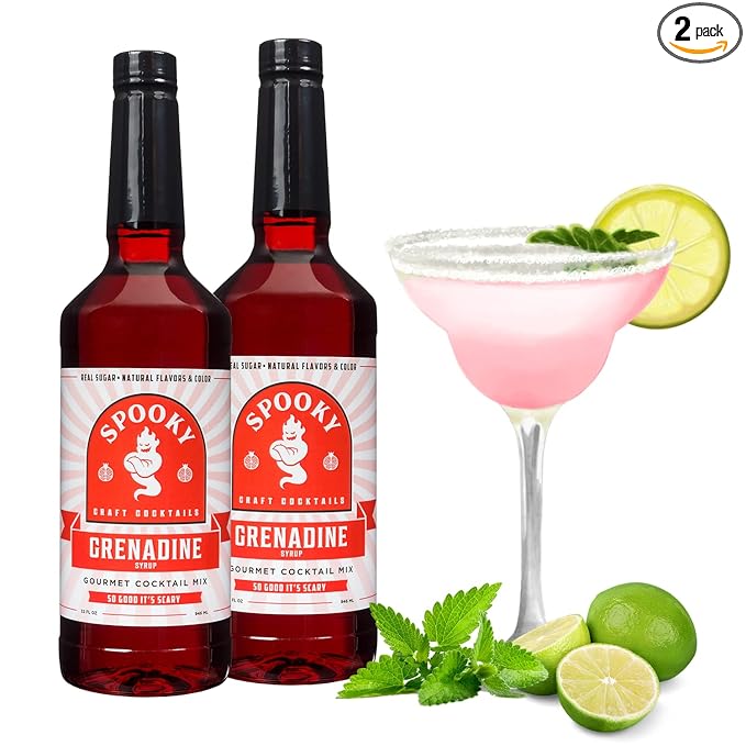 SPOOKY - Grenadine Syrup - With Real Pomegranate Juice and Real Sugar - No Artificial Colors Flavors or Corn Syrup Premium Gluten Free Cocktail Mixer - 32 Oz (Pack of 2)