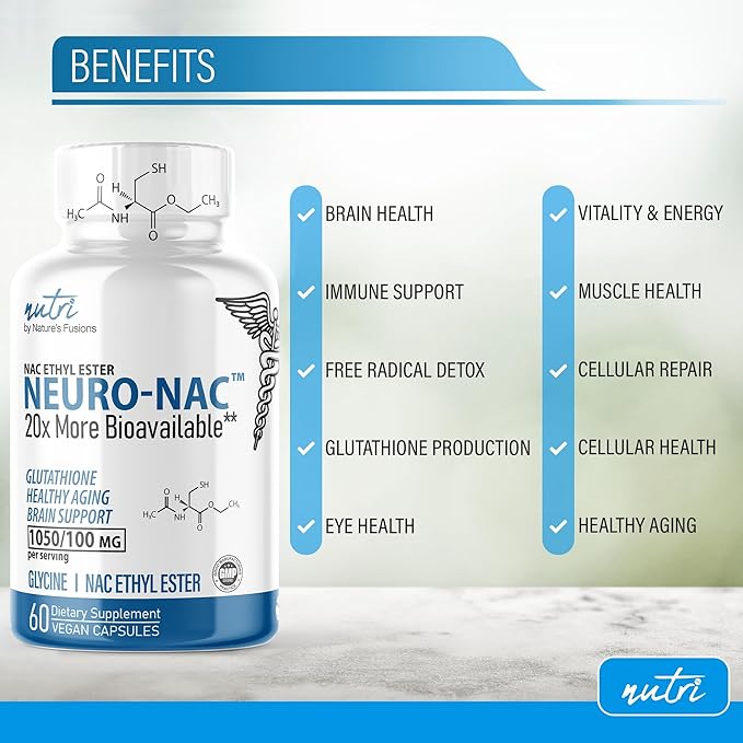 Nutri Neuro NAC Supplement 375mg Extra Strength with 1800mg Glycine - N-Acetyl Cysteine Ethyl Ester - 20x More Bioavailable - Boost Glutathione 10x More - 90 Vegan Capsules - 3rd Party Tested