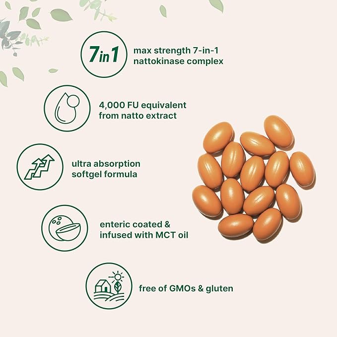 Micro Ingredients Nattokinase 240 Softgels 200mg (4000 FU) Per Serving | 7-in-1 Ultra Absorption Cardiovascular Supplement with CoQ10 Bromelain Turmeric Ginger Olive Leaf &amp White Willow Bar