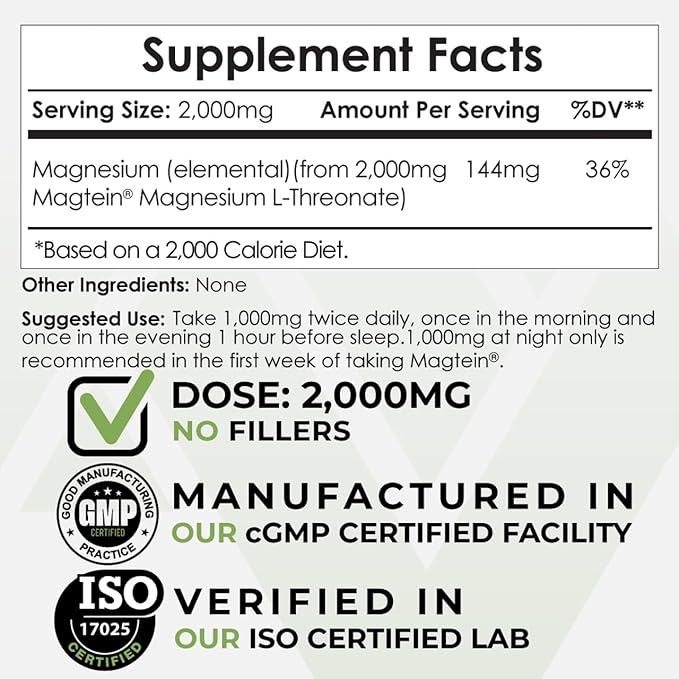 Nootropics Depot Magtein Magnesium L-Threonate Powder | 60 Grams | Mineral Supplement | Natural | Supports Mitochondrial Function Cognitive Function | Promotes Heart and Cardiosvascular Health