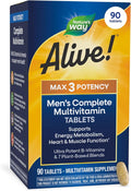 Nature’s Way Alive! Men’s Max3 Potency Daily Multivitamin High Potency Multivitamin for Men with B-Vitamins for Cellular Energy* Supports Heart Muscle and Eye Health* 90 Tablets
