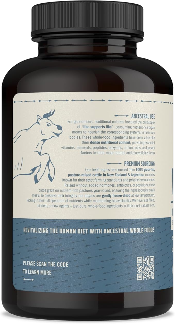 100% Grass Fed Beef Testicle with Prostate Blood Liver &amp Heart - Beef Organ Supplement for Men - 3000mg / 30 Servings