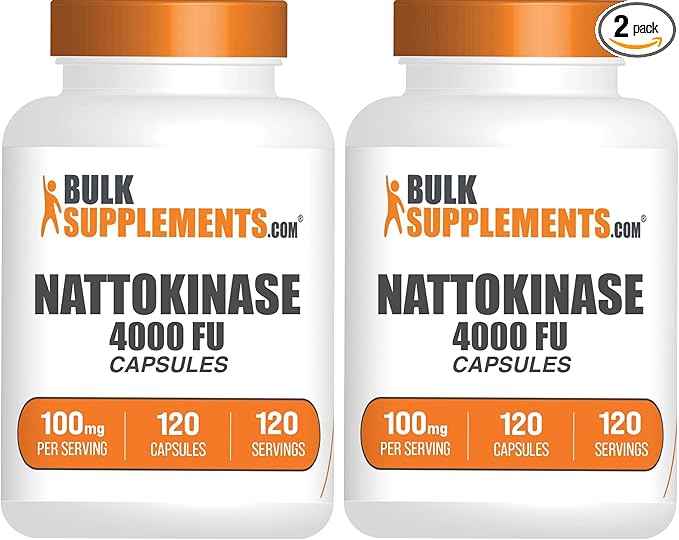 BulkSupplements.com Nattokinase 4000 FU Capsules - Nattokinase Supplement Sourced from Natto Extract Nattokinase 100mg - Gluten Free 1 Capsule per Serving 120 Capsules (Pack of 2)