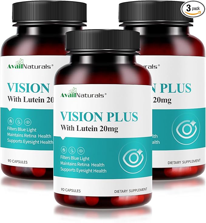 Vision Plus Eye Vitamins with Lutein 20mg Bilberry &amp Blueberry Extract - Key Antioxidants for Eye Health Support - 90 Capsules Non-GMO