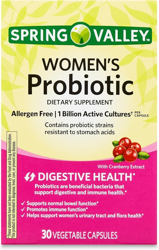 Probiotics for Women Capsules Dietary Supplement 1 Billion CFUs - Digestive Health by Spring Valley 30 Capsules (Pack of 1) - Set by Basket Goods