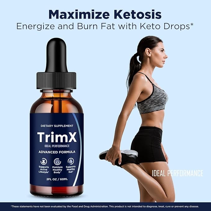 TrimX Drops Official Trim X Supplement Droppers - Maximum Strength All Natural Keto Liquid Droppers Advanced Formula Sustain Active Lifestyle &amp Fitness Goals Premium TrimX Drops Reviews (1 Pac