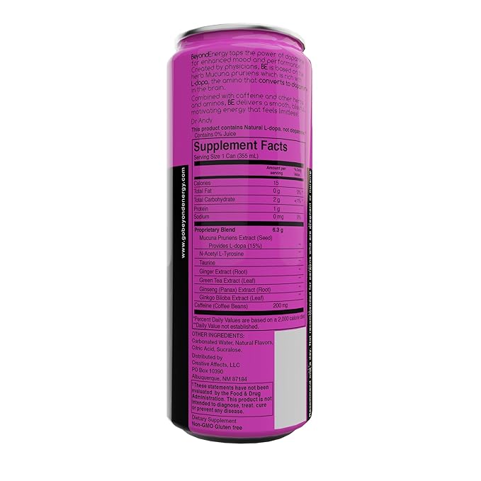 Beyond Energy - 24 Pack - Dark Berry Herbal Energy Drink Naturally Sourced L-Dopa with Mucuna Pruriens Aminos Antioxidants 200mg Caffeine - (Dark Berry)