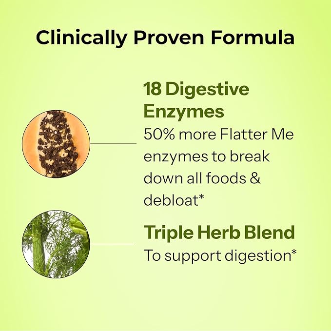 HUM Flatter Me Extra Strength Digestive Enzymes for Women Men Digestive Gut Bloating Supplement Ginger Peppermint Leaf Fast Acting Anti Bloat Pills Multi Enzyme for Debloating 60 Capsules