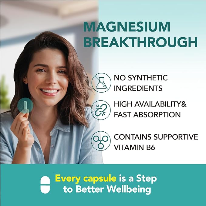 7-in-1 Magnesium Complex Capsules - High Absorption Memory Sleep &amp Mood Support - Magnesium Glycinate Malate Taurate Citrate and More - Vegan Gluten-Free Soy-Free | 60 Capsules