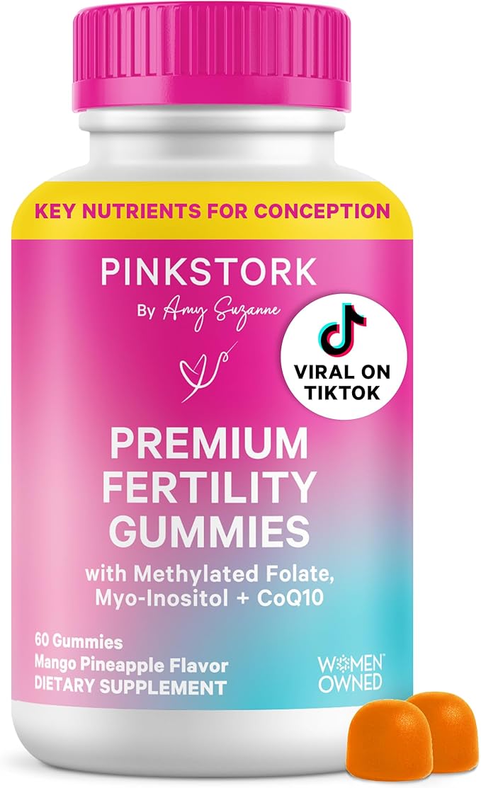 Pink Stork Premium Fertility Gummies | Fertility Supplements for Women with CoQ10 Myo-Inositol + Prenatal Vitamins | Conception Support | Hormone Balance for Women Ovarian Care - 60 Gummies