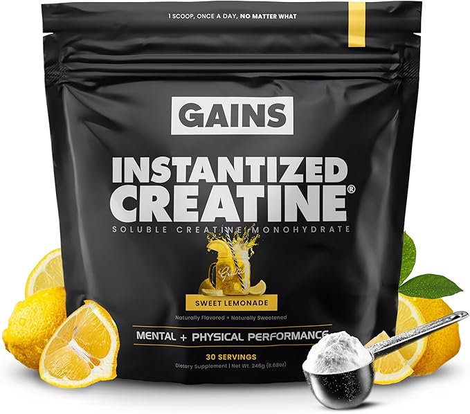Gains in Bulk Instantized Creatine Monohydrate for Men &amp Women Soluble Pre Workout Powder Supports Muscle Building Strength and Performance Bodybuilding Supplements Sweet Lemonade 30 Serving