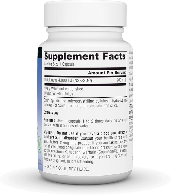 Source Naturals NSK-SD Nattokinase Vegetarian Friendly Whole Body Systemic Enzyme for Healthy Circulation* 200 mg - 60 Vegetarian Capsules