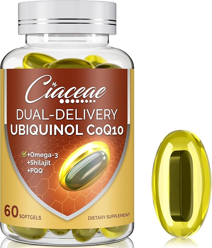 Ubiquinol CoQ10 600 MG Softgels with Omega-3 &amp Shilajit &amp PQQ Advanced Dual-Delivery Coenzyme-Q10 Active CoQ10 Ubiquinol Supplement for Fertility Antioxidant Heart Brain &amp Energy 60