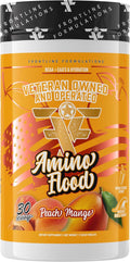 Amino Flood from Frontline Formulations - BCAA + EAA Recovery &amp Hydration Formula – Muscle Support Electrolytes &amp Endurance – Amino Acid Supplement for Intra &amp Post Workout Peach Mango
