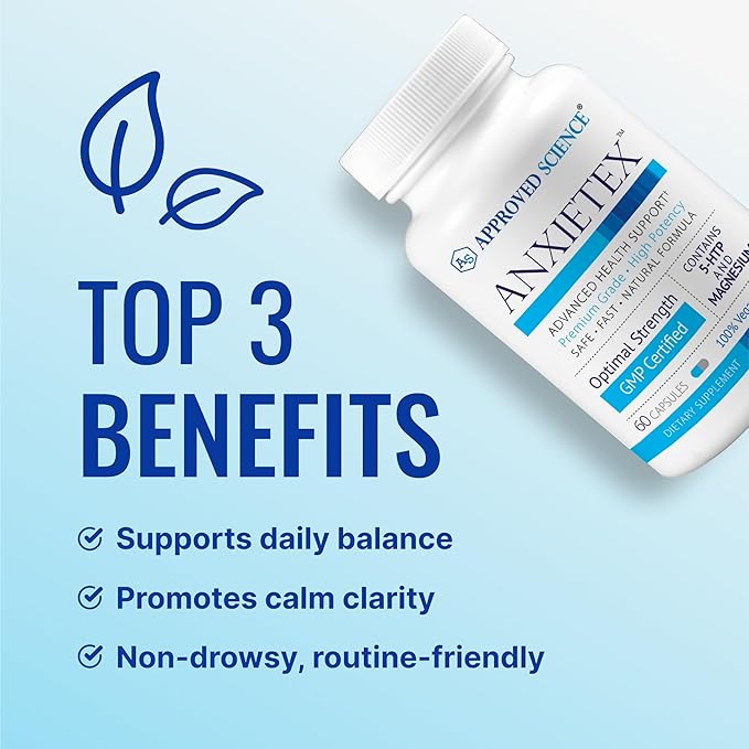 Approved Science Anxietex - Calm and Relaxation - L-Theanine and Magnesium - 60 Capsules - Vegan Friendly - 6 Month Supply