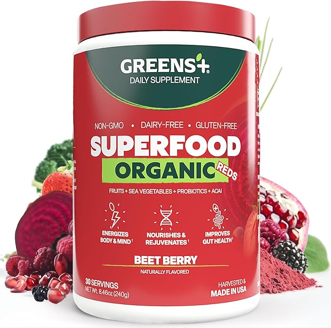Greens+ Organic Reds Superfood Powder Antioxidant Polyphenol Blend for Morning Kick Energy Vitality Boost Nutrition Vibrant Health Vegan Soy/Dairy/Gluten Free(8.46oz)