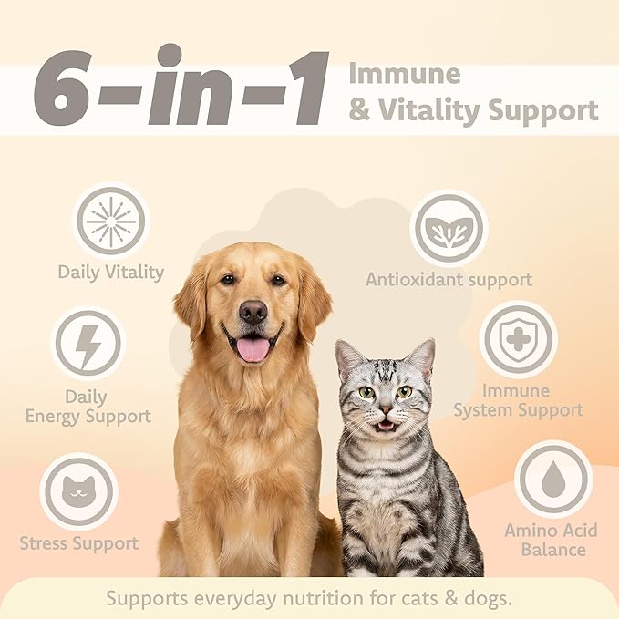 LOVITA Pets L-Lysine Powder for Cats &amp Dogs Immune Support Pet Supplement with AjiPure L-Lysine and Vitamin C Salmon Flavor for Daily Use Includes Scoop