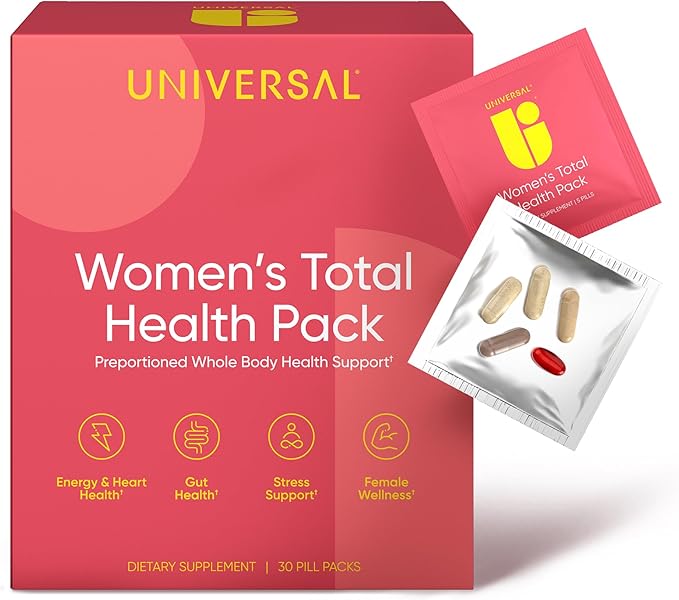 Women's Total Health Daily Vitamin Packs - All in One Multivitamin for Women Essential Vitamins &amp Minerals for Energy Stress Digestion &amp Gut Health Female Wellness Supplement 30 Packets
