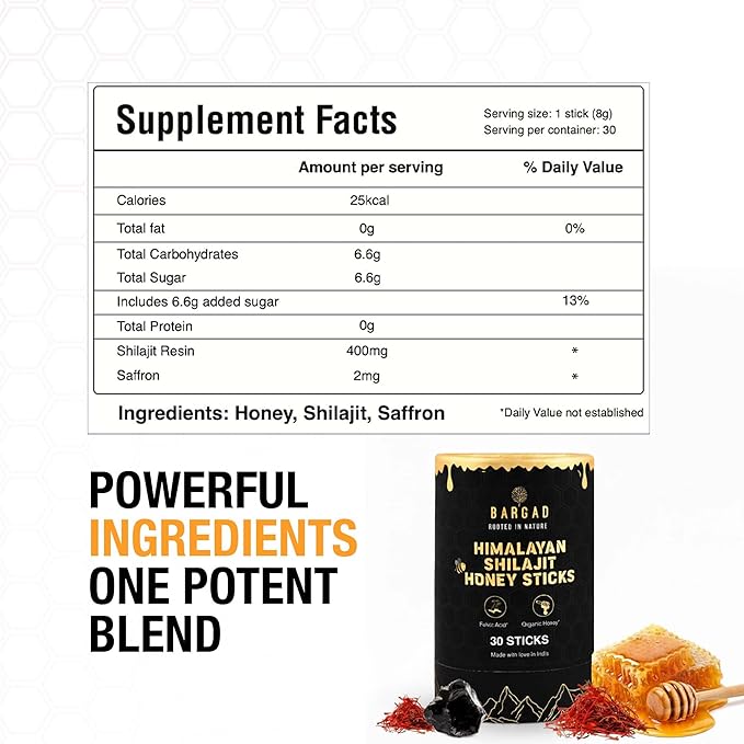 Bargad Pure Himalayan Shilajit Honey Sticks with Saffron – 30 Count | 75%+ Fulvic Acid 85+ Trace Minerals | Natural Energy &amp Immunity Booster | Easy Single-Use Packets