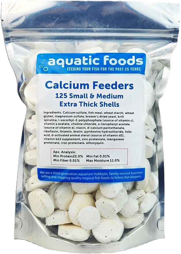 Aquatic Foods Inc. Calcium Feeder Small &amp Medium Shells. Extra Thick Shells for Shrimp Snails Crabs Crayfish Hermit Crabs and All Tropical Fish…125 Count Bag