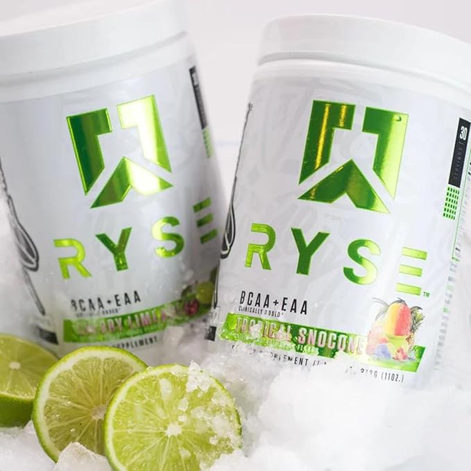 RYSE BCAA EAA Powder - Strawberry Pineapple - 5g Branched Chain Amino Acids 3g Essential Aminos Sugar-Free Electrolytes for Pre &amp Post Workout Muscle Recovery Hydration and Strength - 30 Servin