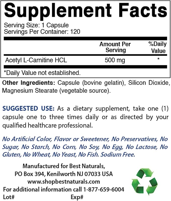 Best Naturals Alpha Lipoic Acid 300 mg &amp Acetyl L-Carnitine 500 Mg