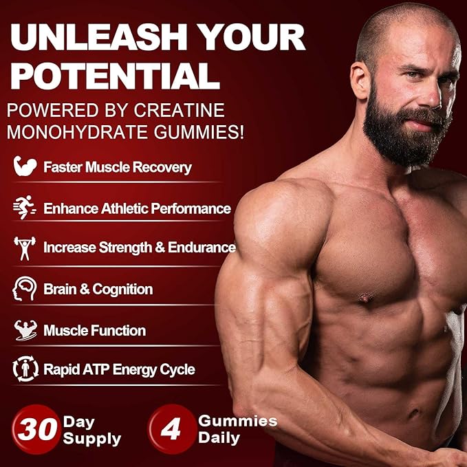 Creatine Monohydrate Gummies for Men &amp Women 8500MG Creatine Gummies Sugar Free Strawberry Flavored with L-Taurine BCAA 2:1 B12 B6 for Boost Strength Focus &amp Endurance Vegan Non-GMO 120