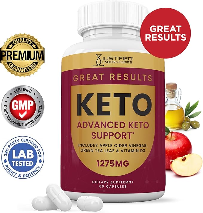 Justified Laboratories Great Results Keto ACV Pills 1275MG Formulated with Apple Cider Vinegar Keto Support Blend 60 Capsules (2 Bottles)
