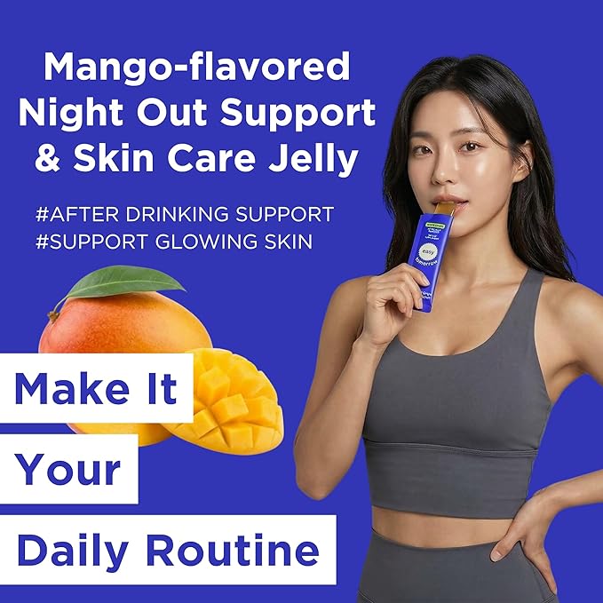 EASY TOMORROW - Natural Energy &amp Morning Vitality Jelly Stick - Daily Korean Skin Health Supplement &amp After Drinking Support with DHM &amp Glutathione - K-Beauty Inspired (Mango Flavor 10 St