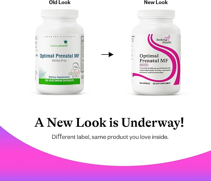 Seeking Health Optimal Prenatal MF - Digestive &amp Immune Support Supplement for Women - Pregnancy Support Supplement with Folate Vitamin A Ginger &amp Vitamin B12-180 Capsules