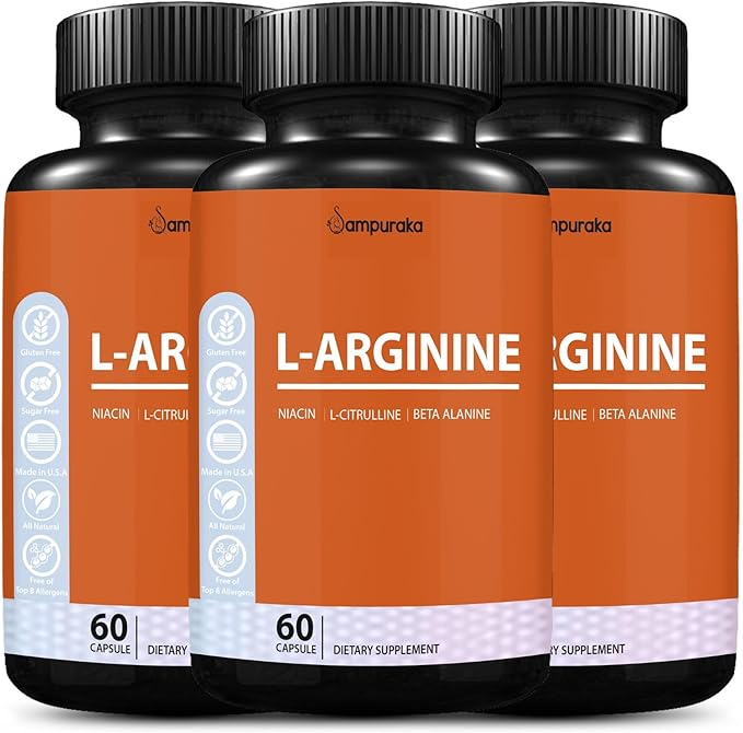 L-Arginine Capsules High Potency Nitric Oxide Support for Muscle Pump Vascularity and Endurance 60 Count (3)