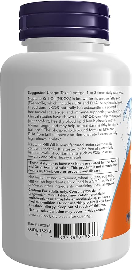NOW Foods Supplements Neptune Krill Double Strength 1000 mg Phospholipid-Bound Omega-3 60 Softgels (Pack of 2)