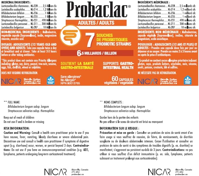Probaclac Probiotics for Adults – Daily Gut Health &amp Immune Support Relieves Bloating &amp Supports Digestive Balance – 60 Shelf-Stable Capsules Dairy &amp Gluten Free(60)