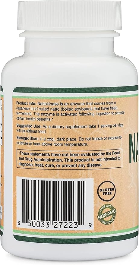 Nattokinase Supplement 4000 FU Servings 120 Capsules (Derived from Japanese Natto) Systemic Enzymes for Cardiovascular and Circulatory Support by Double Wood (Pack of 2)