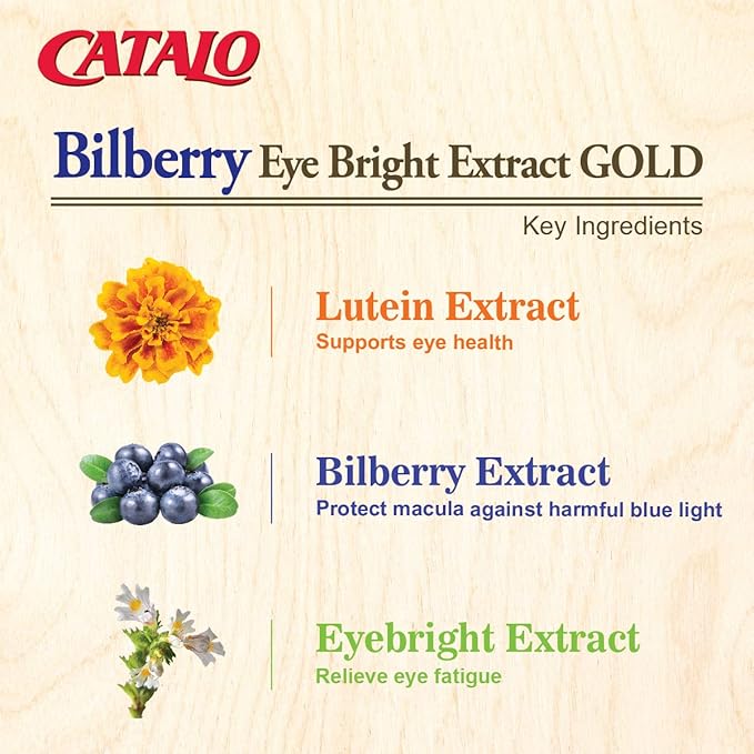CATALO Bilberry Eyebright Extract Gold - for Fatigue &amp Blurry Vision - Eye Vitamins with Bilberry Lutein and Zeaxanthin Supplements for Eye Clarity -Halal - 60 Capsules