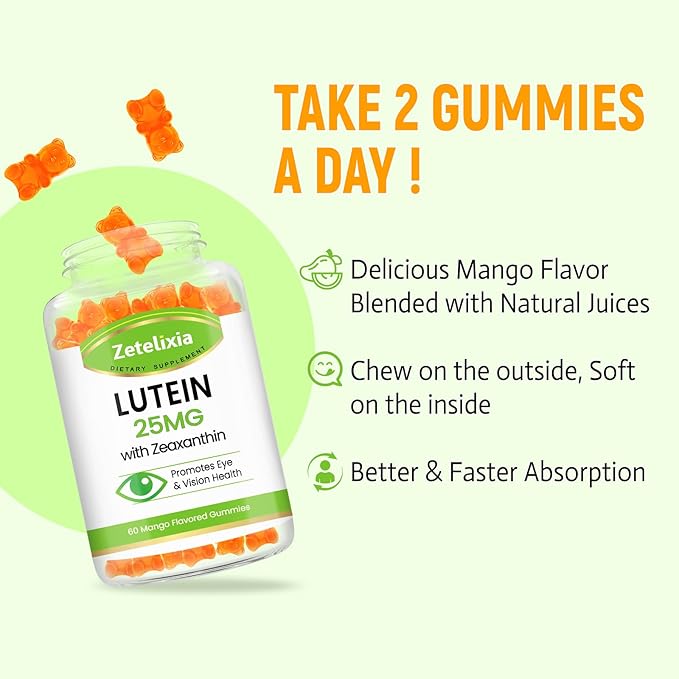 Lutein Gummies 25mg - Eye Vitamins Lutein &amp Zeaxanthin Eye Health Supplements for AdultsSugar Free Eye Health Gummies Supplement - Support VisionMacularBlue Light Filtering (120 Count)