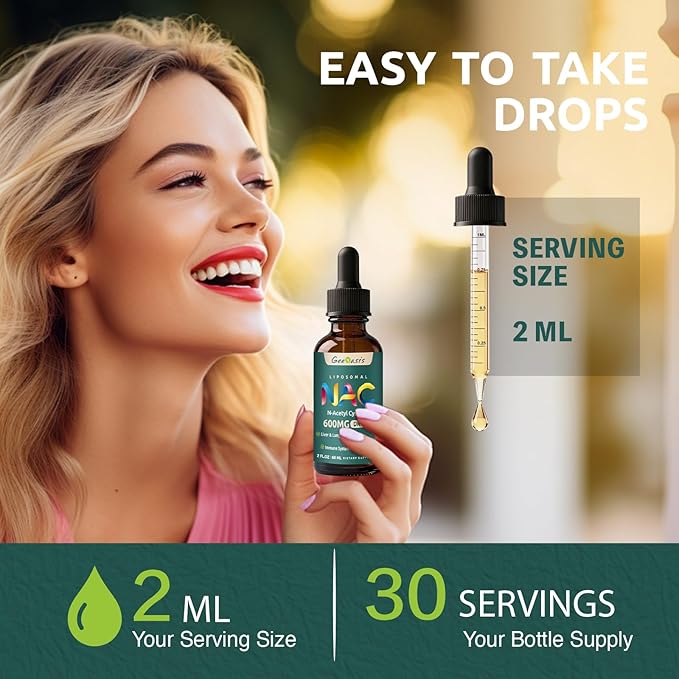 Liposomal Liquid NAC Supplement N-Acetyl Cysteine Drops N Acetyl Cysteine 600 mg with Quercetin &amp Zinc for Adults &amp Kids Liver &amp Lung Support Antioxidant Immune &amp Skin Health 2 Fl