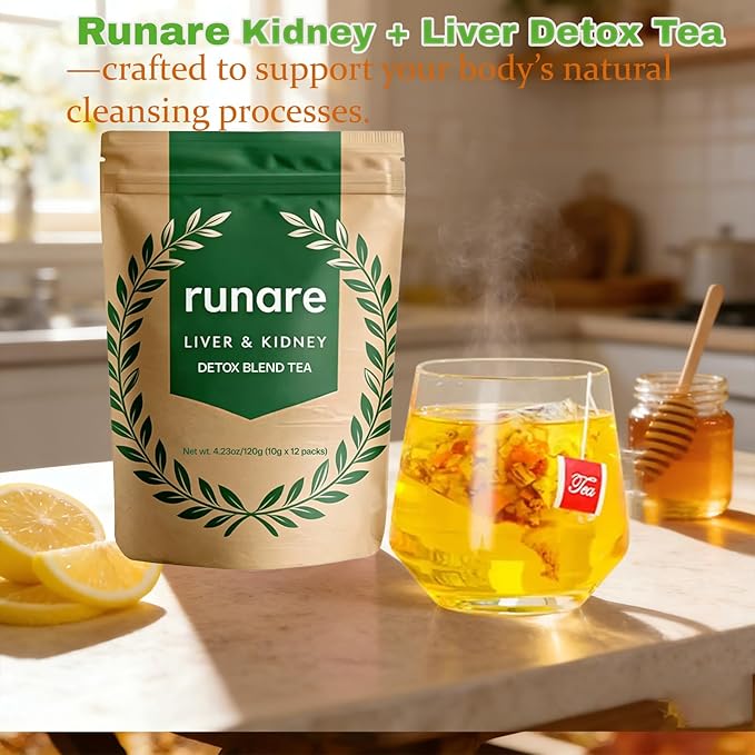 Runare Dandelion &amp Goji Detox Tea - Liver &amp Kidney Detox Tea with Dandelion Root Goji Berry Cassia Seed Orange Peel &amp Chrysanthemum Natural Herbal Blend 、Caffeine-Free – 12 Servings